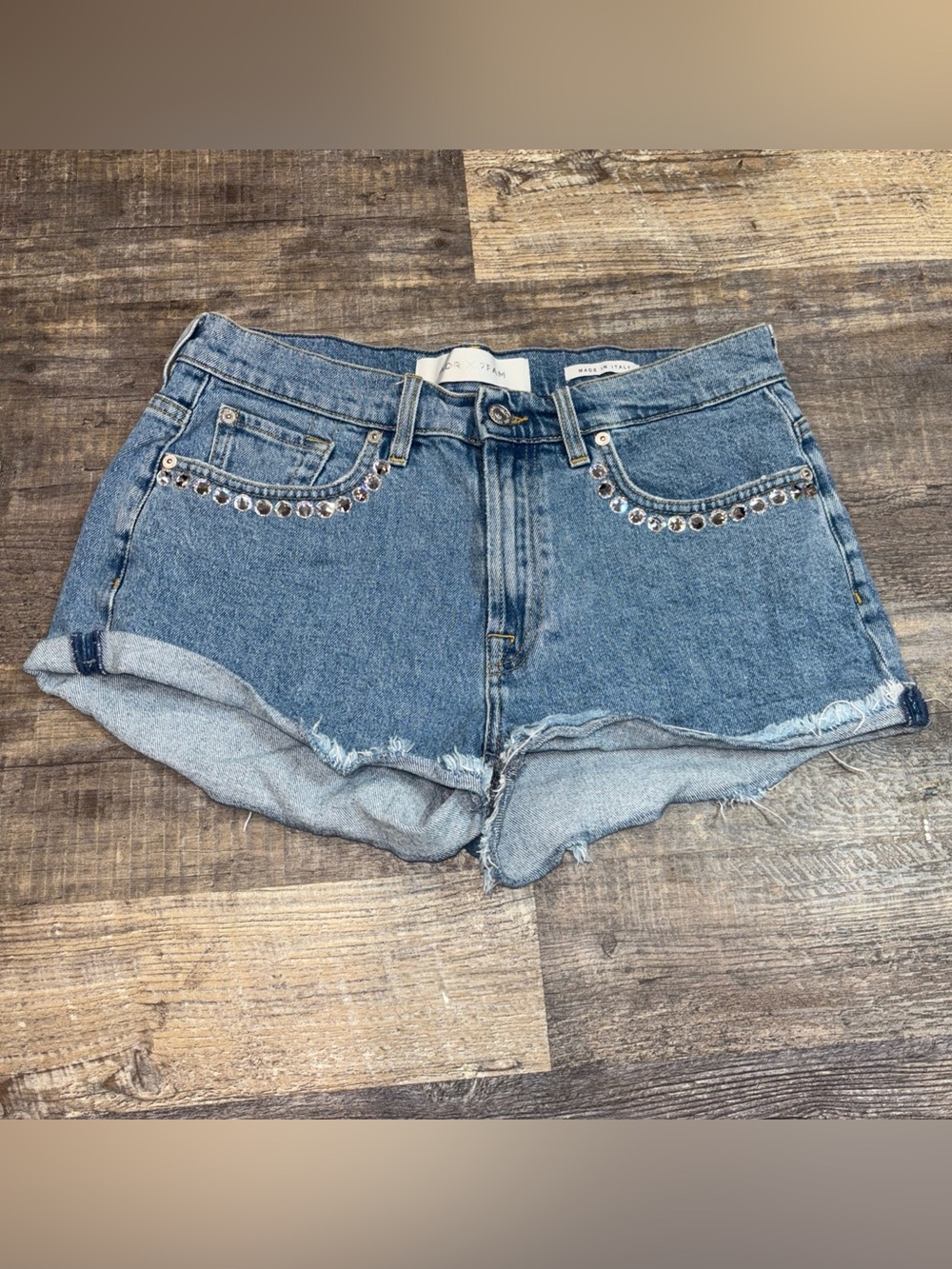 7 For All Mankind ADR x 7FAM Slouchy Jean Shorts Size 30 Swarovski Crystals